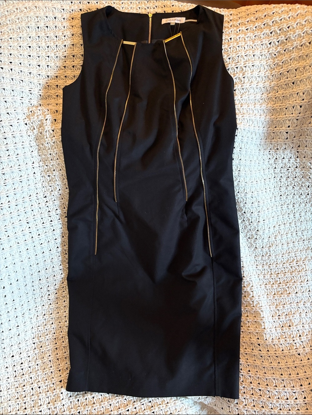 Calvin Klein Black Sheath Dress with Gold Trim